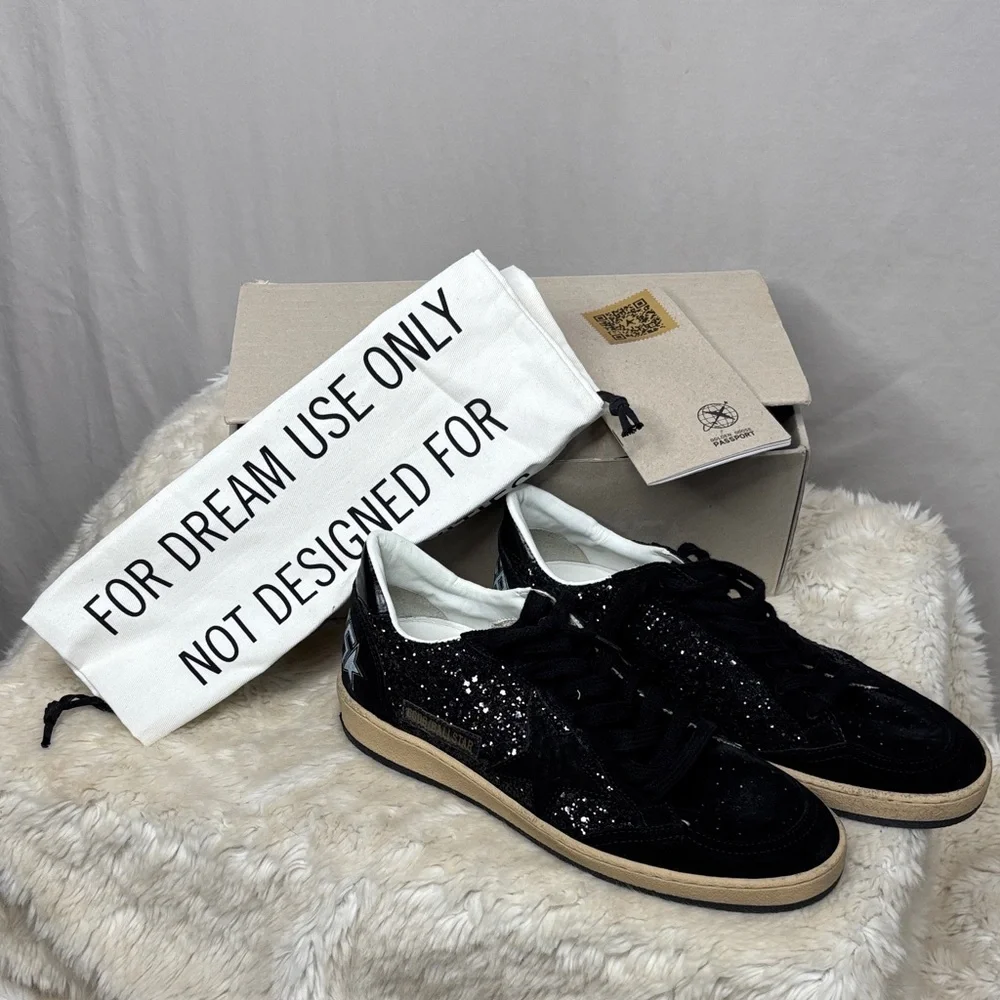Golden Goose Black Suede Women's Sneakers with Glitter Accents - Picture 2 of 8